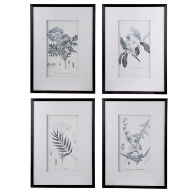 20" x 28" (Set of 4) Botanical Pencil Wall Arts Black - A&B Home