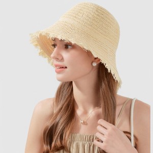 Anna-Kaci Women's Woven Bucket Hat with Soft Frayed Brim and Lightweight Straw Texture - 1 of 4