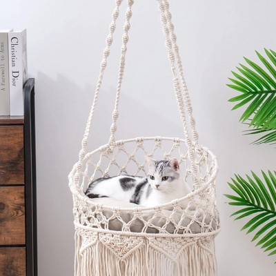 Mewoofun Pet Beds Hanging Cat Hammock and Swing for Indoor Cats, Brown, 18.8"*18.8"*47.2"