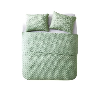 Green Twin Reversible Microfiber Basketweave Quilt Set