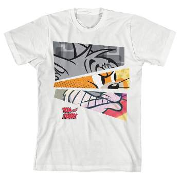 Tom & Jerry Angry Characters Mashup White Graphic Tee Shirt Toddler Boy to Youth Boy