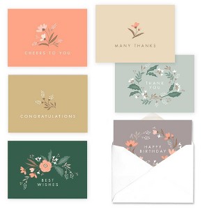 36ct Beautiful Blooms Assortment Pack: Canopy Street Floral Notecards, Stationery Multi Pack, Blank Inside, All Occasions - 1 of 2