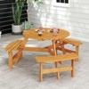 Tangkula 6-Person Round Picnic Table Set w/ 3 Built-in Benches 2" Umbrella Hole - 2 of 4