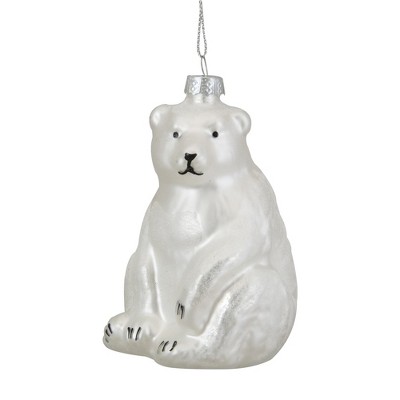 Northlight 3.75" White Glitter Polar Bear Glass Christmas Ornament