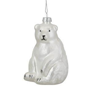 Northlight Glittered Polar Bear Glass Christmas Ornament - 4" - White - 1 of 4