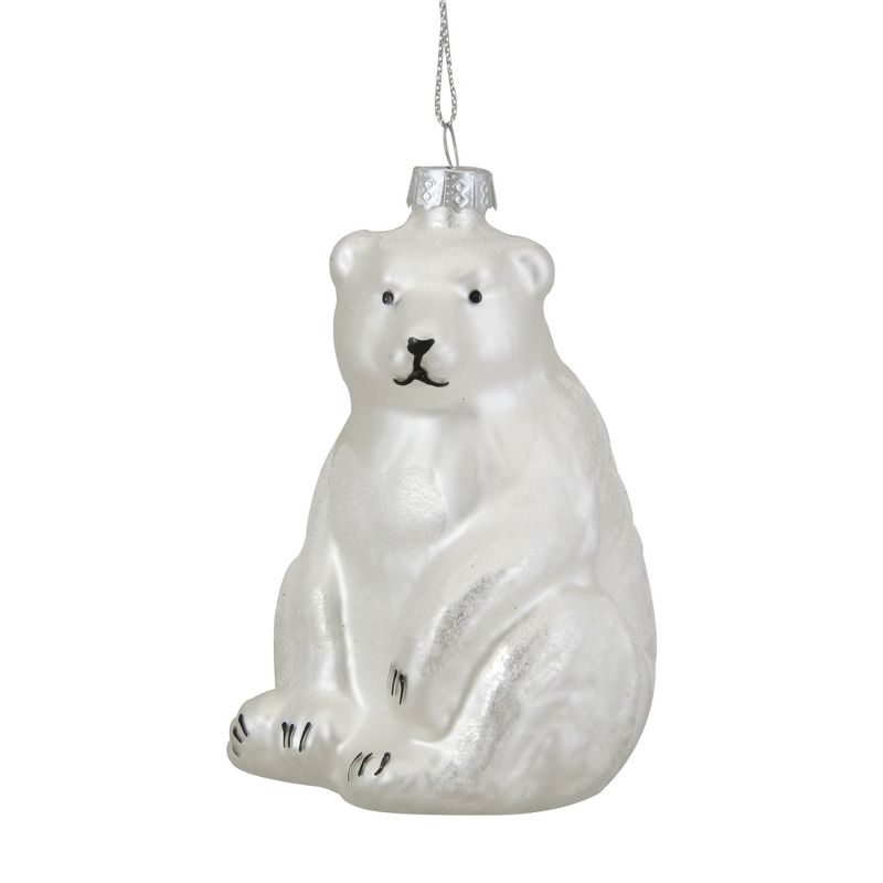 Northlight 4"  White Glittered Polar Bear Glass Christmas Ornament, 1 of 6