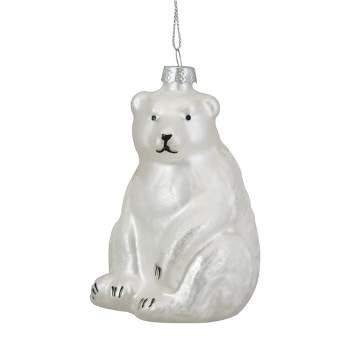 Northlight 4"  White Glittered Polar Bear Glass Christmas Ornament