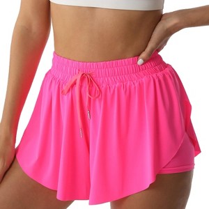 Hot-pink Medium Flowy Athletic Shorts for Women Running Tennis Butterfly Shorts Girls 2-in-1 Double Layer Quick-Drying Comfy Shorts - 1 of 4