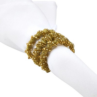 Gold Spiral Glass Beaded Napkin Rings Set of 4