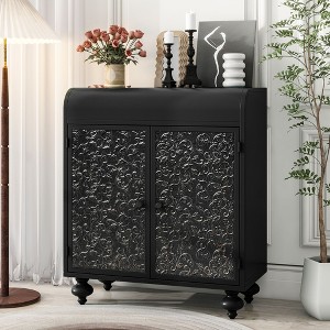 CAVINAS Antique Black Two-Door Storage Cabinet with Embossed Pattern,Sideboard Cabinet with Iron Frame,Buffet Cabinet for Living Room,Entryway - 1 of 4