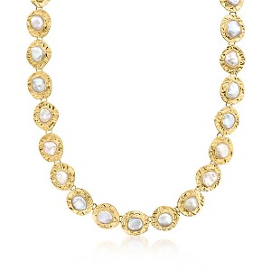 Ross-Simons 10x12mm Bezel-Set Cultured Baroque Pearl Disc Necklace in 18kt Gold Over Sterling - 1 of 4