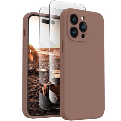 BONGEEK Designed for iPhone 14 Pro Max Case, Liquid Silicone Case , Upgraded Camera Protection, Anti-Scratch Soft Microfiber Lining-Light Brown
