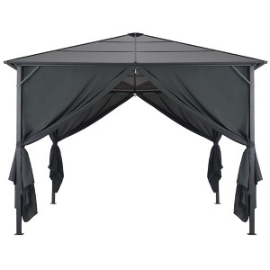 vidaXL Black Pavilion Gazebo with Curtains, Elegant Design, UV-Resistant Roof, Rust-Resistant Aluminum and Steel Frame, 4 Sidewalls, Easy to Assemble - 1 of 4
