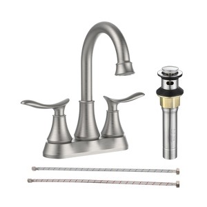 Cobbe 2-Handle 4-Inch Brushed Nickel Bathroom Faucet, Bathroom Vanity Sink Faucets with Pop-up Drain and Supply Hoses - 1 of 4