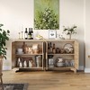 Natural Rattan Sideboard - 4-Door Farmhouse Cabinet, Coffee Bar w/Storage for Kitchen/Dining Room - 4 of 4