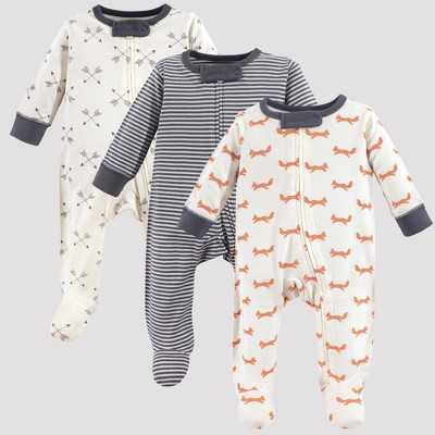 Touched by Nature Baby 3pk Fox Organic Cotton Sleep N' Play - Off White/Gray 3-6M