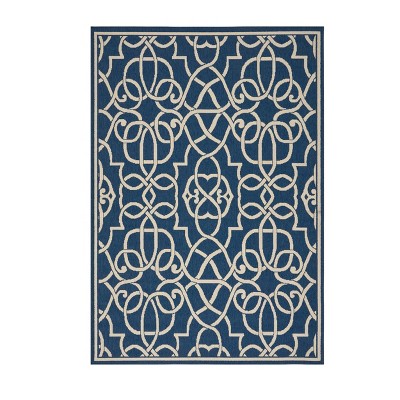 GDFStudio Cloverleaf Indoor/Outdoor Geometric 5' x 8' Area Rug, Navy/Ivory