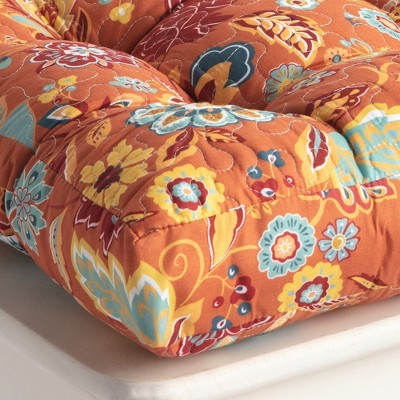 Astoria Floral Orange Chair Pad with Cotton and Polyester Fill