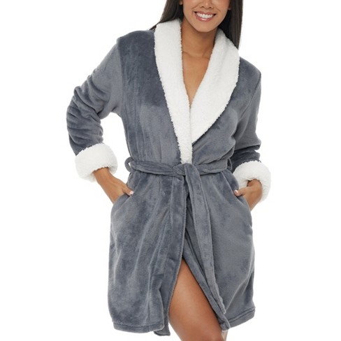 Adr Women's Classic Plush Robe, Chevron Textured Short Hooded Bathrobe  Steel Gray Large : Target