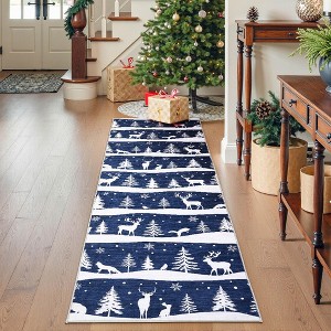 Christmas Area Rug, Reindeer Print Washable Soft Carpet with Non Slip Backing, Low Pile Stain Resistant Floor Mat for Living Room, Bedroom - 1 of 4