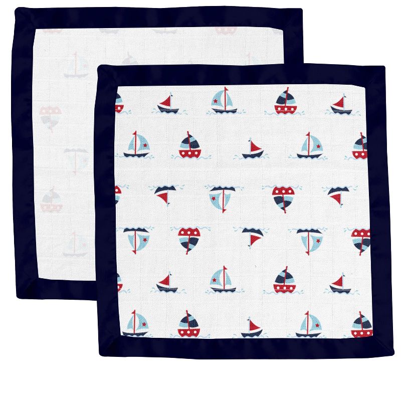Bacati - Little Sailor Blue/Red Muslin 2 pc Security Blankets, 3 of 10