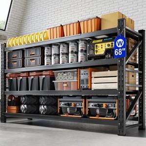 Mlezan Heavy Duty Shelves: 3000/5000 LBS Capacity, Black Metal Adjustable Storage for Garage or Warehouse. 48"W/71"W Industrial Shelving Unit. - 1 of 4