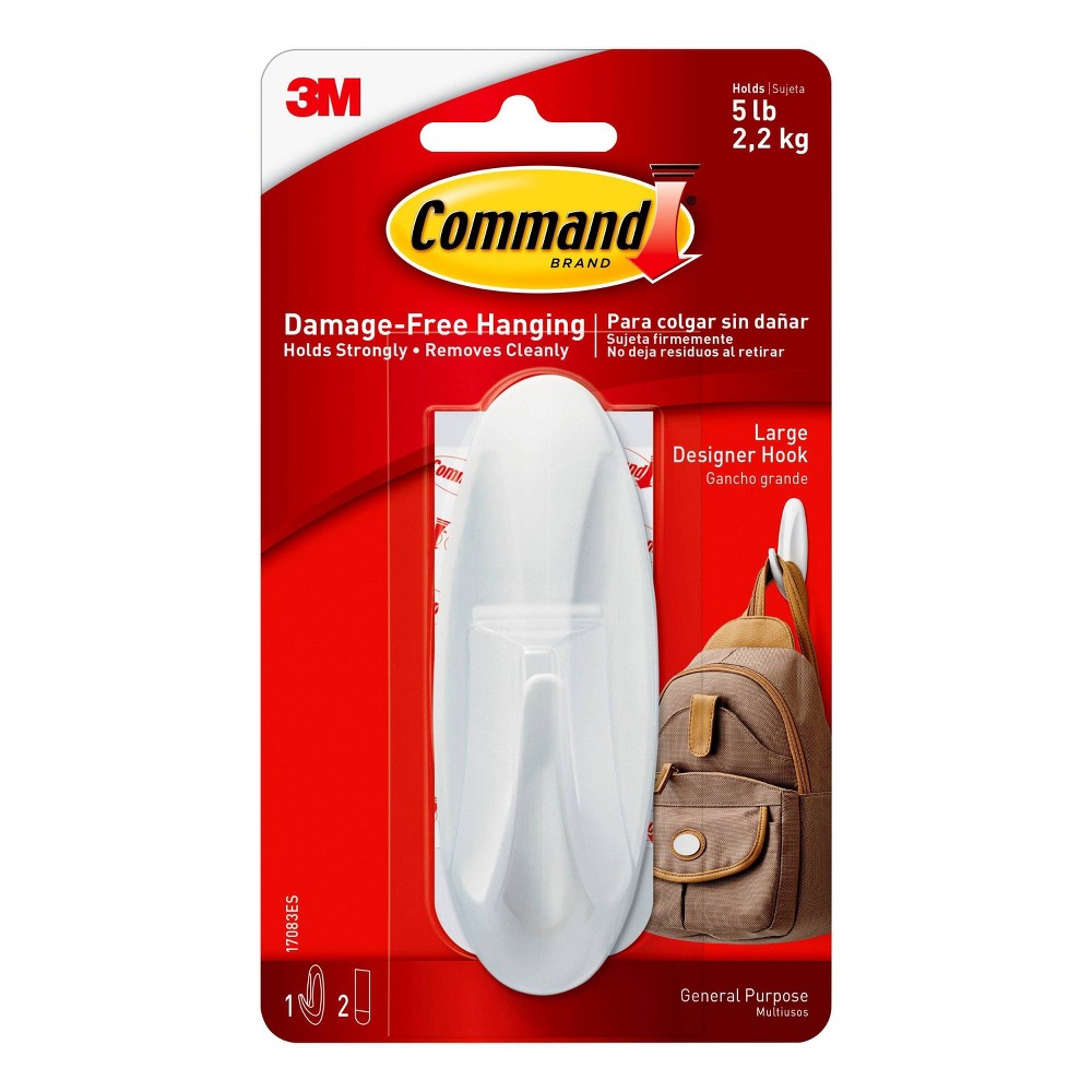 Command Large Sized Designer Hook White