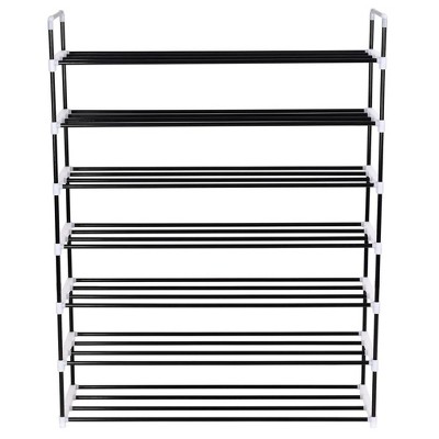 vidaXL Shoe Rack with 7 Shelves Metal and Plastic Black Storage Stand - 7