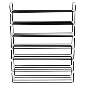vidaXL Shoe Rack with 7 Shelves Metal and Plastic Black Storage Stand - 7 - 1 of 4