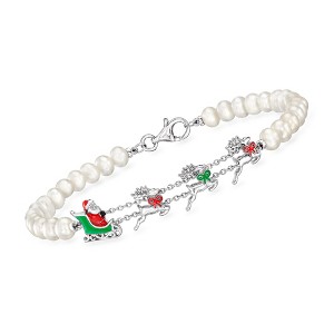 Ross-Simons 4-4.5mm Cultured Pearl and Multicolored Enamel Christmas Station Bracelet in Sterling Silver - 1 of 3