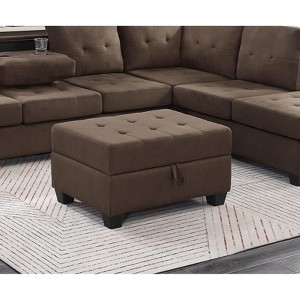 Modern Living Room 1pc Storage Ottoman Tufted Top Brown Fabric Upholstery Solid Wood Furniture - 1 of 1