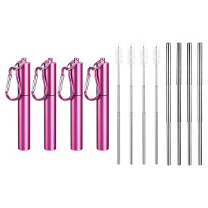 Unique Bargains 304 Stainless Steel Portable Durable Drinking Straw with Flat Case and Cleaning Brush 4 Pcs - 1 of 4