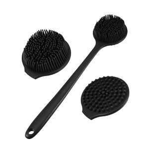 Unique Bargains Silicone Body Scrubber Double-Sided Shower Brush Black 1 Pc - 1 of 4