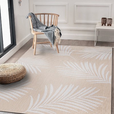 Natural Floral Palm Leaves Flat Weave Indoor/Outdoor Rug 5' x 7'