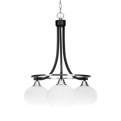 Toltec Lighting Paramount 3 - Light Chandelier in  Matte Black/Brushed Nickel with 7" White Muslin Shade