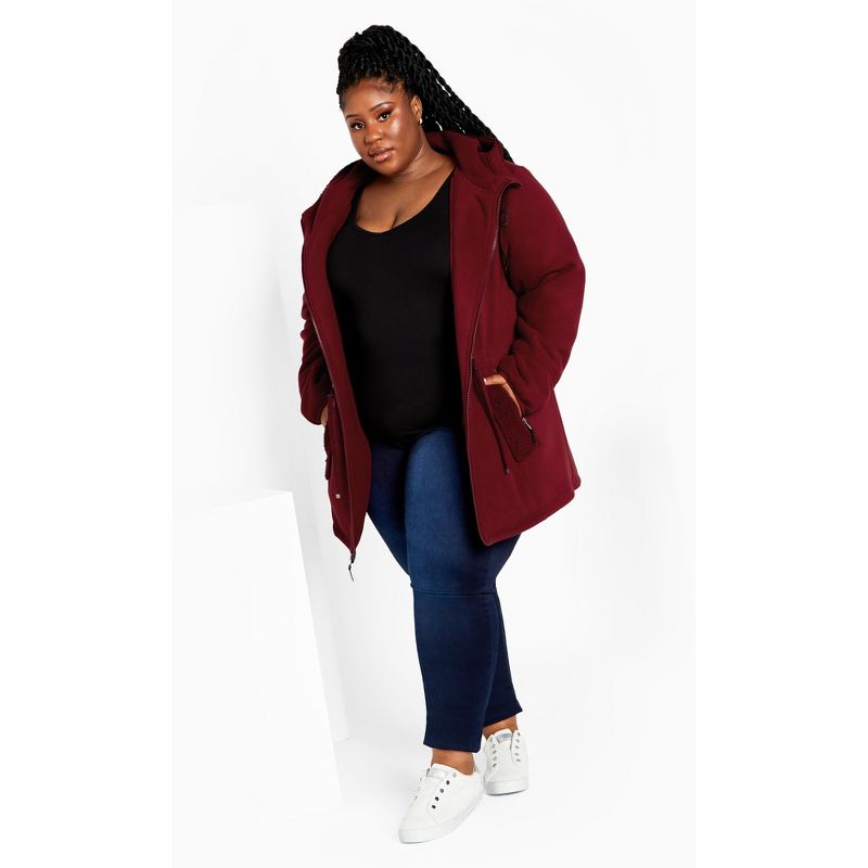 Women's Plus Size Fleece Hood Coat - rhubarb | AVENUE, 4 of 9