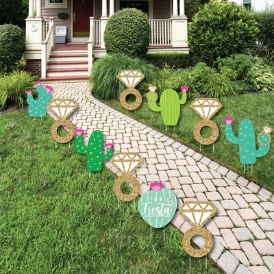 Big Dot of Happiness Final Fiesta - Diamond Ring and Cactus Lawn Decorations - Outdoor Last Fiesta Bachelorette Party Yard Decorations - 10 Piece