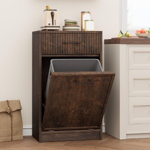 Fluted Tilt Out Trash Can Cabinet, Hidden Garbage 10 Gallon, Freestanding Dog Proof Wooden Trash Bin for Kitchen, Dining, Living Room, Walnut - 1 of 4