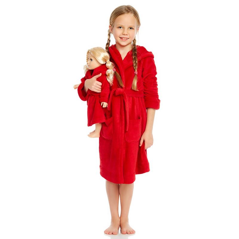 Leveret Girl and Doll Matching Fleece Hooded Robe, 1 of 5