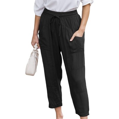 Amaryllis Women's Drawstring Wide-Leg Crop Pants Lightweight Relaxed Fit Versatile Everyday Style with Pockets
