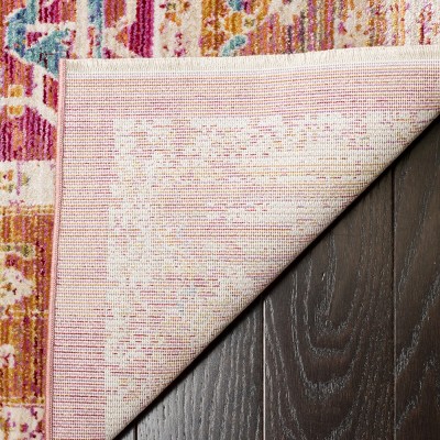 Ivory and Fuchsia Rectangular Cotton and Synthetic Rug