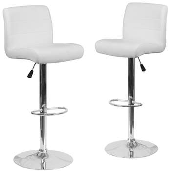 Emma and Oliver 2 Pack Contemporary Vinyl Adjustable Height Barstool with Rolled Seat and Chrome Base