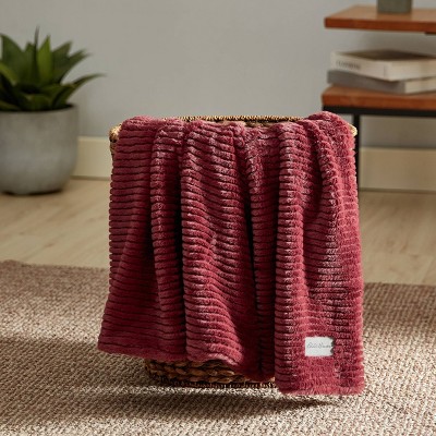 Cozy Ribbed Sherpa Fleece Throw Blanket - Reversible and Packable
