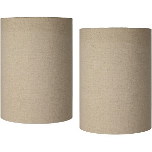 Springcrest Set of 2 Cylinder Lamp Shades Tan Small 8" Top x 8" Bottom x 11" High Spider with Replacement Harp and Finial Fitting - 1 of 4