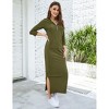 Coolmee Women Casual Maxi Dress Quarter-Zip Neck 3/4 Sleeve Slim Slit Pullover Hoodie Long Dress with Front Pocket - 3 of 4