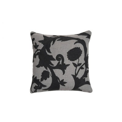 18"x18" Floral Crewel Embroidered Square Pillow Smoke - Edie@Home