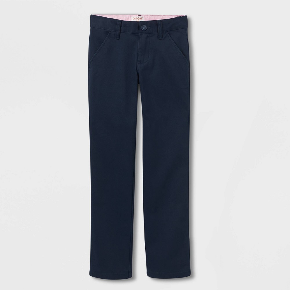 Girls' Slim Straight Fit Uniform Chino Pants - Cat & Jack Blue 14 Plus