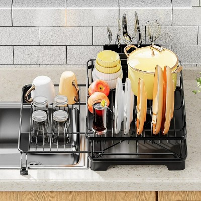 LunaLulinlk Extendable Dish Rack, Multifunctional Dish Rack for Kitchen Counter with Cutlery