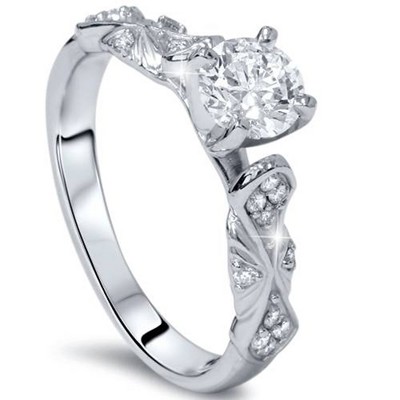 Pompeii3 1/2ct Sculptural Diamond Vintage Engagement Ring 14K White Gold