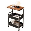 3 Tier Storage Trolley on Wheels Rolling Cart with Wooden Table Top Kitchen Storage Organizer for Living Room, Kitchen, Bathroom, Office, Classroom - 3 of 4